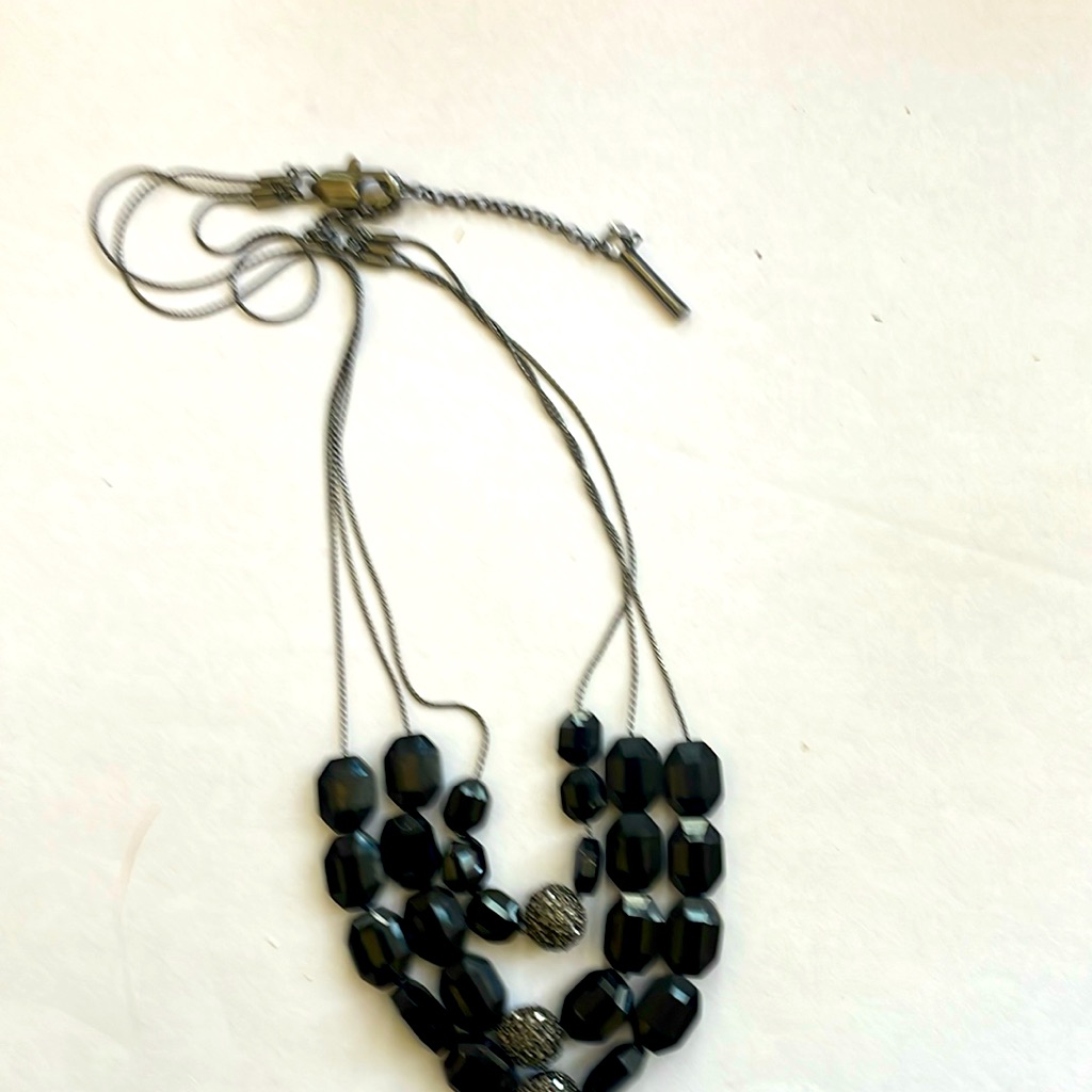 Three Strands Black Beads Necklace